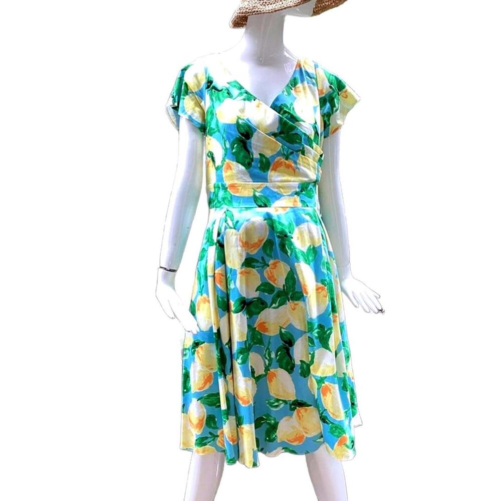 Lady Voluptuous Cotton Blend Yellow, Green Blue Floral Dress EU size 18, US XL